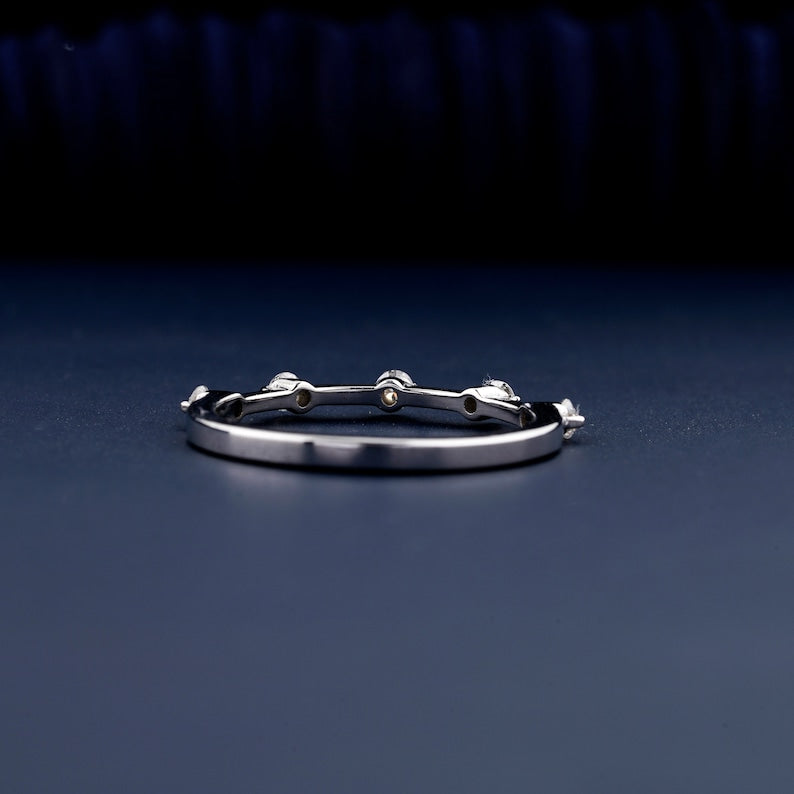 Round Lab-Grown Diamond Band 14K White Gold Band Floating Bubble Diamond Wedding Band Matching Band Minimalist Band Half Eternity Band