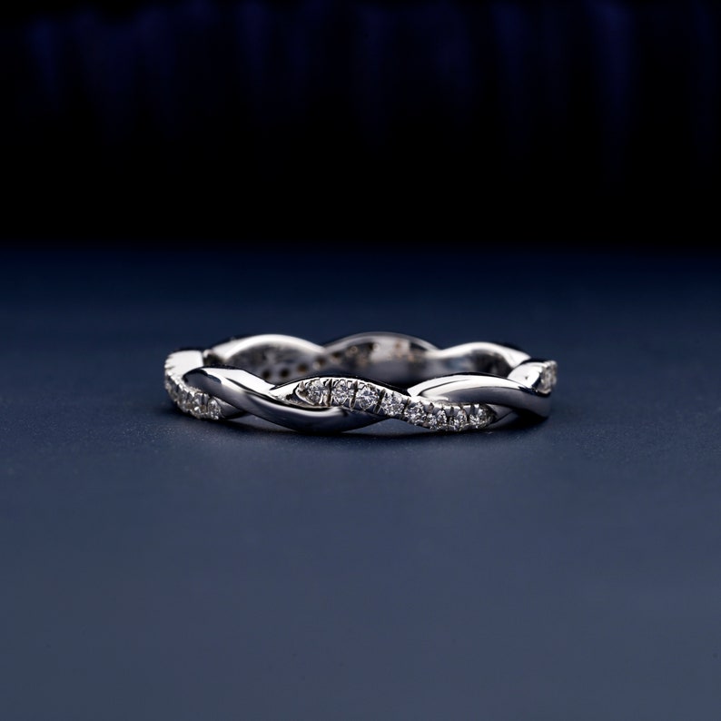 1.30mm Round Lab grown Diamond Engagement Band Infinity Twist Pave Set Diamond Band Wedding Band, Full Eternity Band Twisted Matching Band