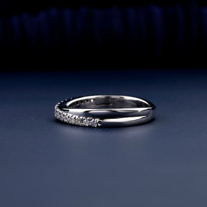 Round Lab Grown Diamond Criss Cross Band – 14K White Gold Wedding Ring