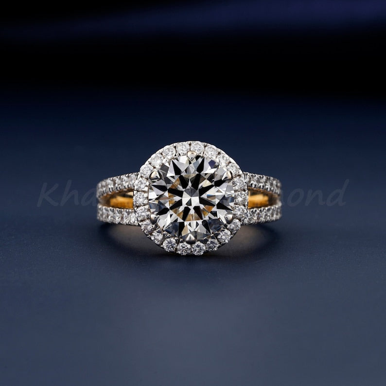 Round Cut Diamond Engagement Ring,2 CT Lab Grown Diamond Ring,Lab Created Diamond Wedding Ring,Split Shank Ring,Halo Ring,Anniversary Gift