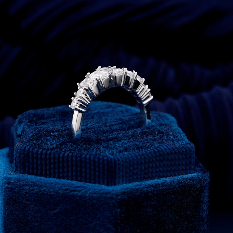 1.55TCW Emerald Lab Diamond Eternity Band Lab Created Side Stone Round Diamond Band White Gold Emerald-Round Stackable Band CVD Diamond Band