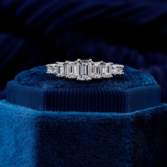 1.55TCW Emerald Lab Diamond Eternity Band Lab Created Side Stone Round Diamond Band White Gold Emerald-Round Stackable Band CVD Diamond Band