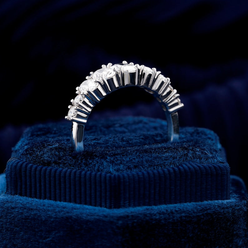 1.55 TCW Oval Lab Diamond Wedding Band Round Side Stone Eternity Band Mismatched Stacked Wedding Bands Conflict Free For Bridal Ring Set