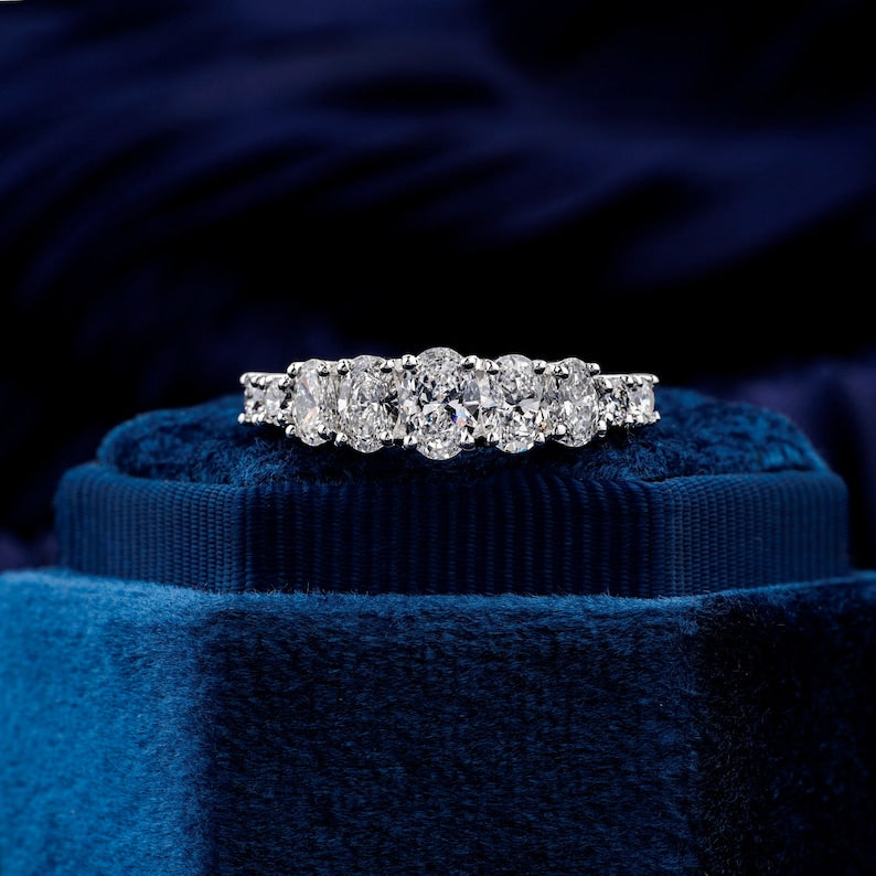 1.55 TCW Oval Lab Diamond Wedding Band Round Side Stone Eternity Band Mismatched Stacked Wedding Bands Conflict Free For Bridal Ring Set