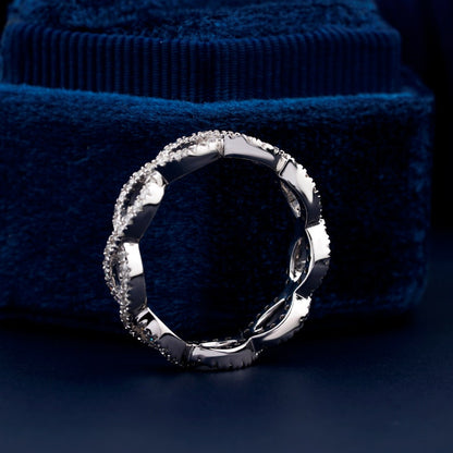 Round Lab Grown Diamond Celtic Wedding Band –White Gold Stackable Ring