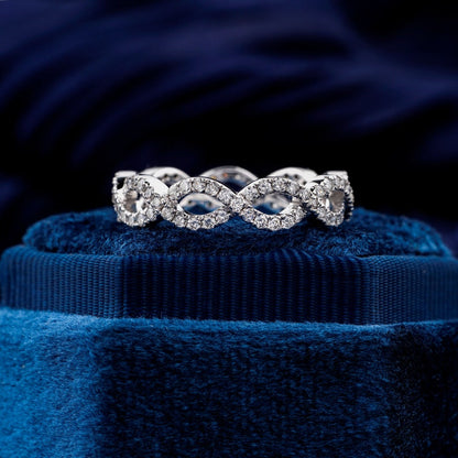 Round Lab Grown Diamond Celtic Wedding Band –White Gold Stackable Ring