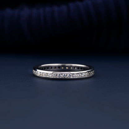 Round Lab Diamond Eternity Band – Stackable Channel Set Gold Ring