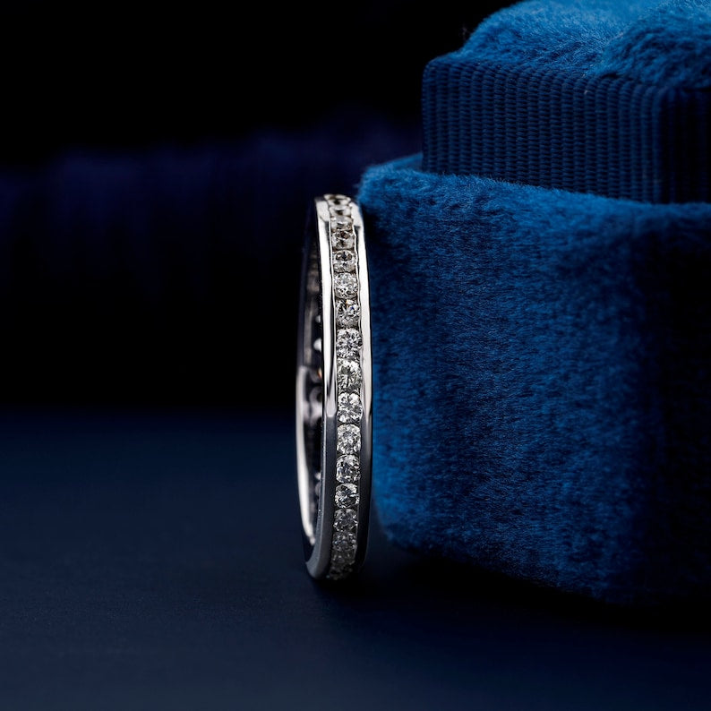 1.60mm Round Diamond Band Ring EF/VS Lab Grown Diamond Eternity Band Channel Setting Stackable Engagement Band Anniversary Ring for Wife