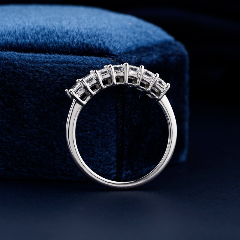 Radiant Cut Lab Grown Diamond Band, Half Eternity Band, 14K Gold Stackable Wedding Ring,7 Stone Ring, Anniversary Ring for Her