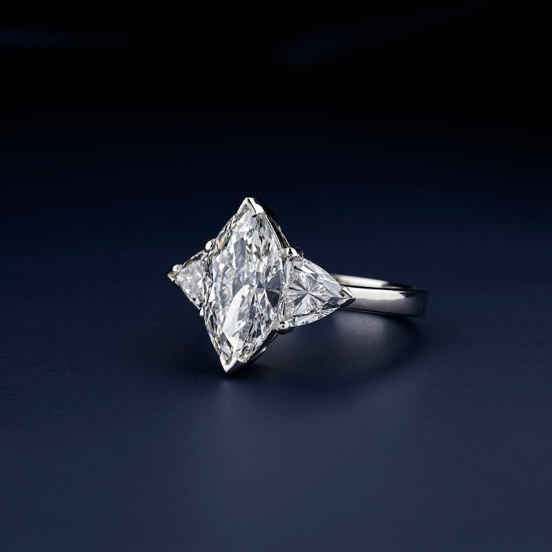 Marquise Cut Diamond Ring,0.25-4 CT Marquise Lab Grown Diamond Engagement Ring,Trilliant Cut Diamond Wedding Ring,Three Stone Ring,For Gifts