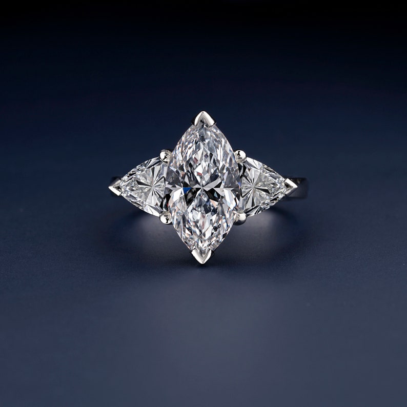 Marquise Cut Diamond Ring,0.25-4 CT Marquise Lab Grown Diamond Engagement Ring,Trilliant Cut Diamond Wedding Ring,Three Stone Ring,For Gifts