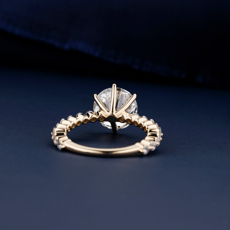 Round Cut Lab Grown Diamond Engagement Ring,0.50 To 3 Ct E/VS1 Diamond Ring,Pave Diamond Wedding Ring,Anniversary Gift,CVD Diamond,Gift Ring