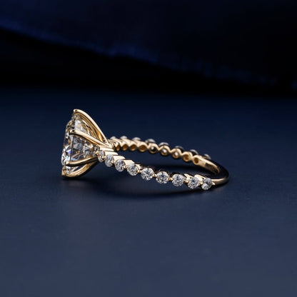 Round Lab Grown Diamond Halo Engagement Ring with Pavé Band