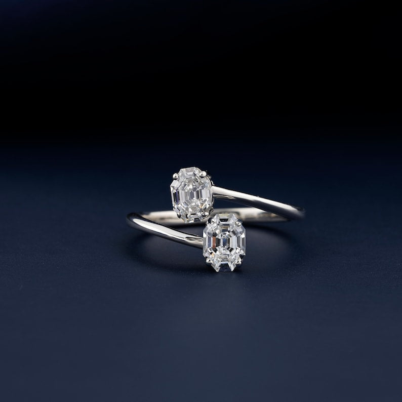 0.50 CT Each Octagon Cut Lab Grown Diamond Toi Et Moi Ring Wedding Ring Engagement Conflict Free Fancy Diamond Two Stone Ring