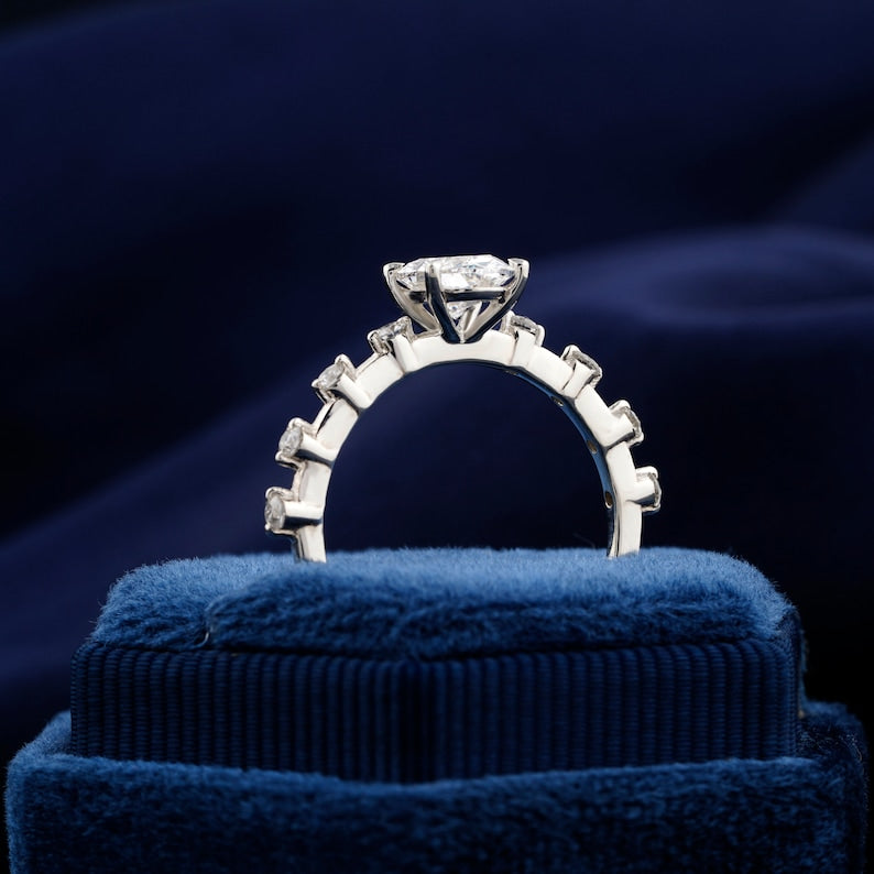 1CT Oval Lab Diamond Ring, Distance Pave Wedding Gift