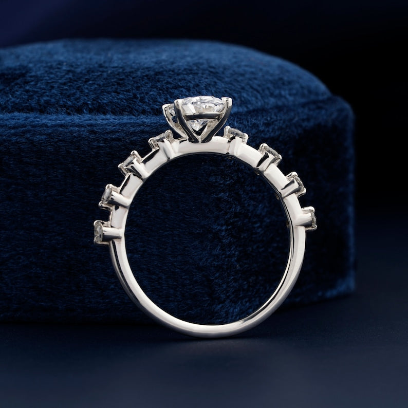 1CT Oval Lab Diamond Ring, Distance Pave Wedding Gift