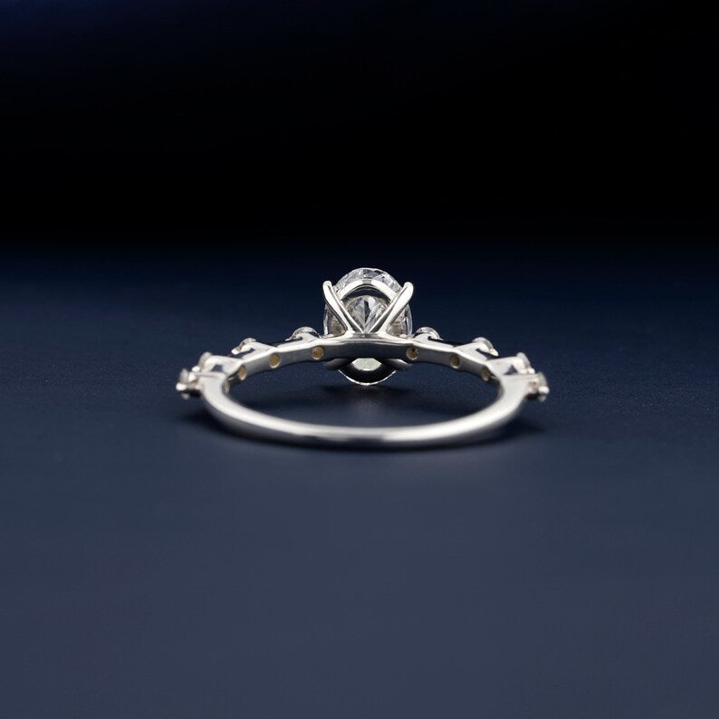 1CT Oval Lab Diamond Ring, Distance Pave Wedding Gift
