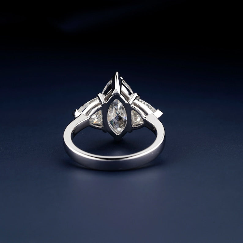 Marquise Cut Diamond Ring,0.25-4 CT Marquise Lab Grown Diamond Engagement Ring,Trilliant Cut Diamond Wedding Ring,Three Stone Ring,For Gifts