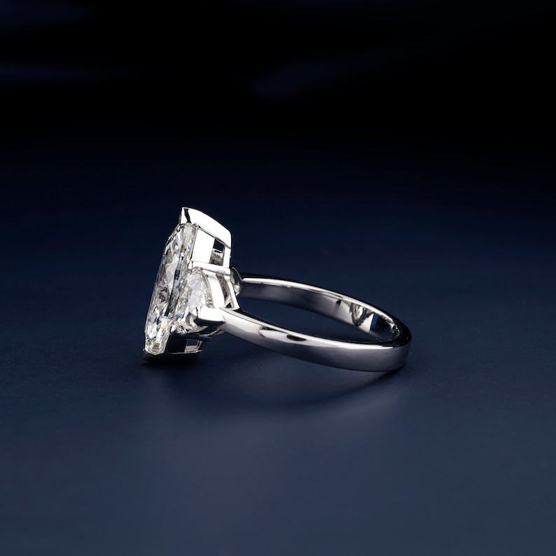 Marquise Cut Diamond Ring,0.25-4 CT Marquise Lab Grown Diamond Engagement Ring,Trilliant Cut Diamond Wedding Ring,Three Stone Ring,For Gifts