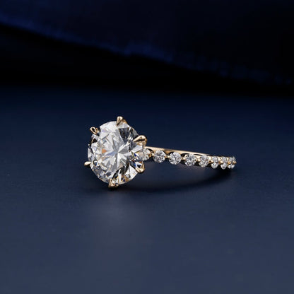Round Lab Grown Diamond Halo Engagement Ring with Pavé Band