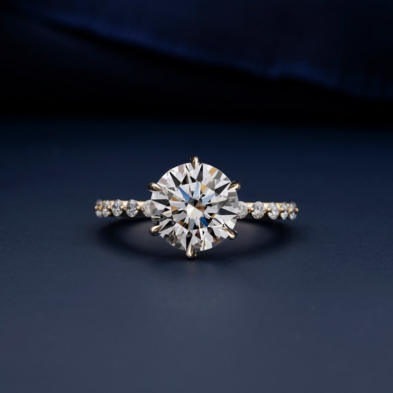 Round Cut Lab Grown Diamond Engagement Ring,0.50 To 3 Ct E/VS1 Diamond Ring,Pave Diamond Wedding Ring,Anniversary Gift,CVD Diamond,Gift Ring