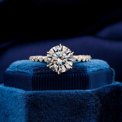 Round Lab Grown Diamond Halo Engagement Ring with Pavé Band