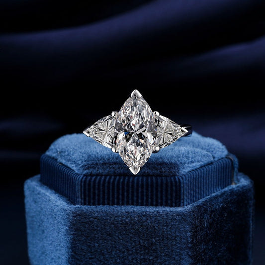 Marquise Cut Diamond Ring,0.25-4 CT Marquise Lab Grown Diamond Engagement Ring,Trilliant Cut Diamond Wedding Ring,Three Stone Ring,For Gifts