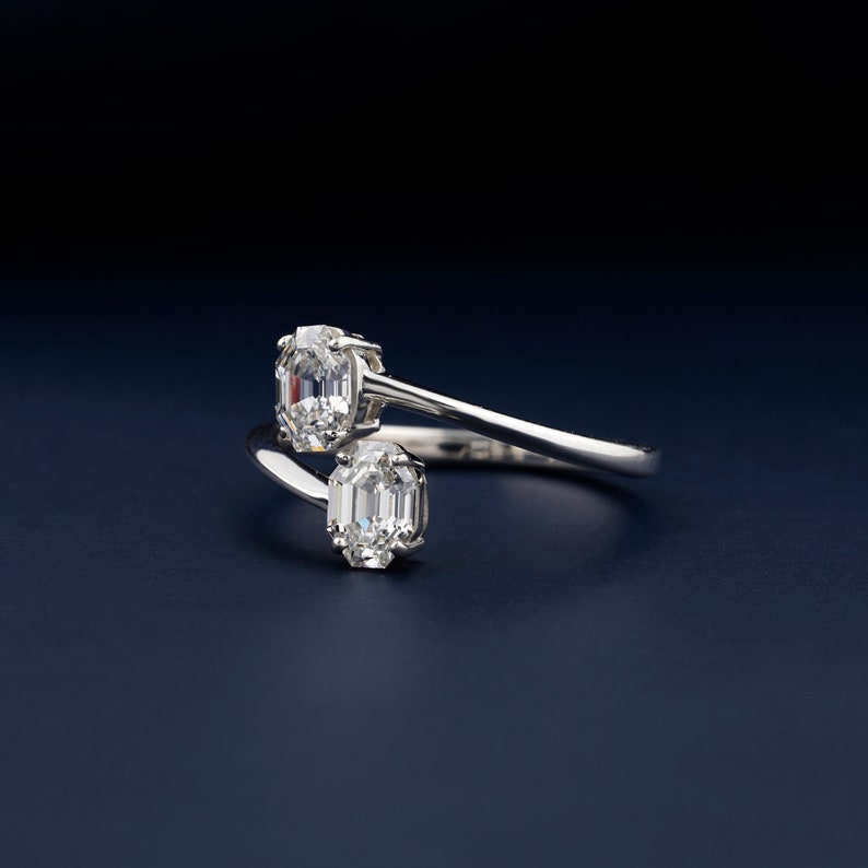 0.50 CT Each Octagon Cut Lab Grown Diamond Toi Et Moi Ring Wedding Ring Engagement Conflict Free Fancy Diamond Two Stone Ring