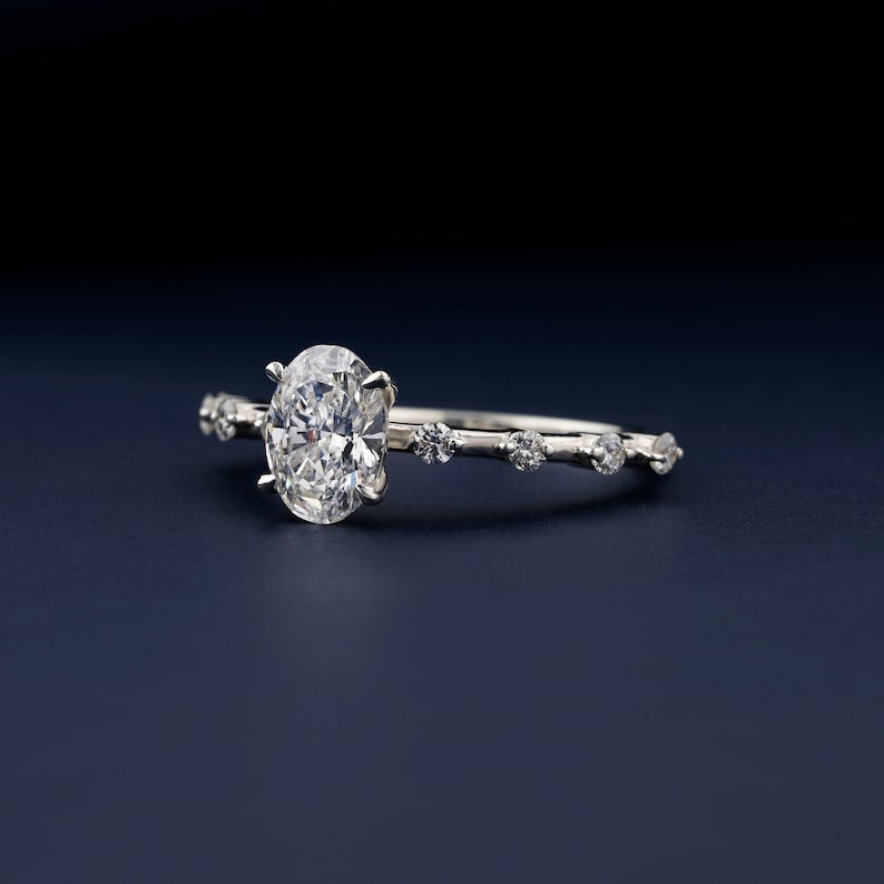 1CT Oval Lab Diamond Ring, Distance Pave Wedding Gift