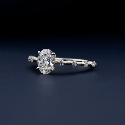 1CT Oval Lab Diamond Ring, Distance Pave Wedding Gift