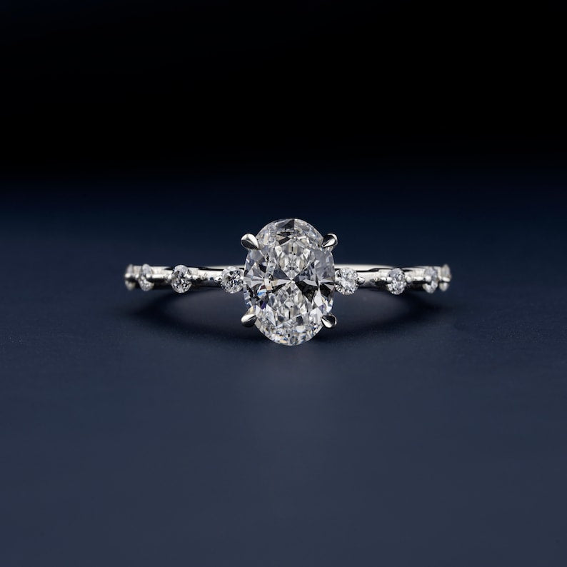 1CT Oval Lab Diamond Ring, Distance Pave Wedding Gift