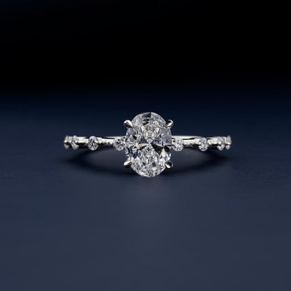 1CT Oval Lab Diamond Ring, Distance Pave Wedding Gift