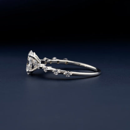 1CT Oval Lab Diamond Ring, Distance Pave Wedding Gift
