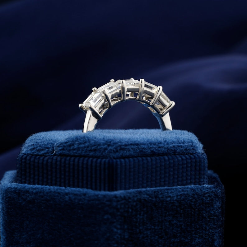 Each 0.40 CT Carre Cut Lab Grown Diamond Band,Half Eternity Band,Bridal Wedding Band,5 Stone Ring,Gift For Her