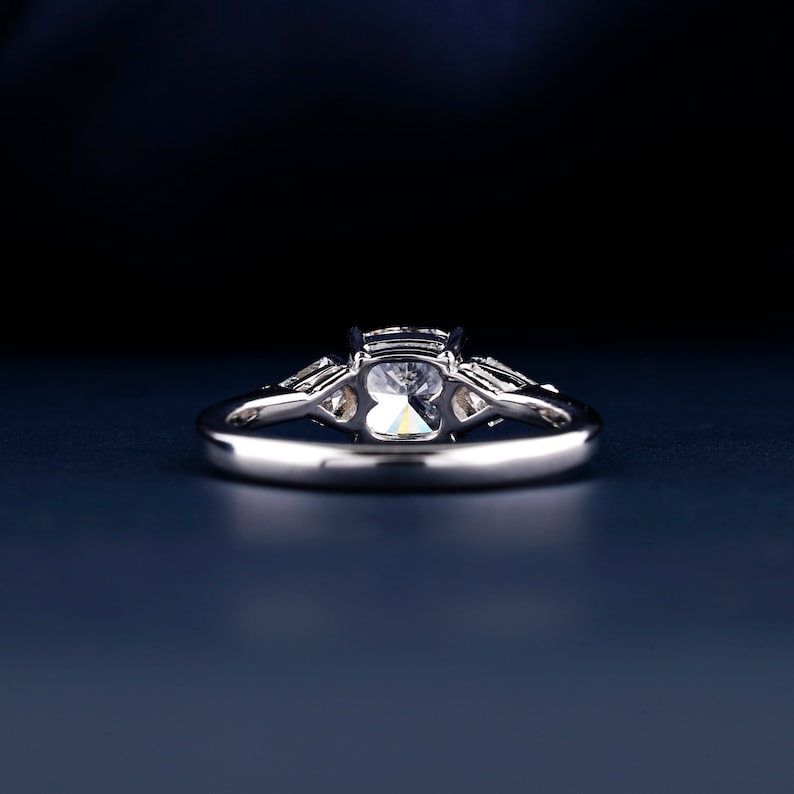 Cushion Cut Diamond Ring,1 Ct Lab Grown Diamond Engagement Ring E/VS1,Kite Cut Side Stone Wedding Ring,Three Stone Diamond Anniversary Ring