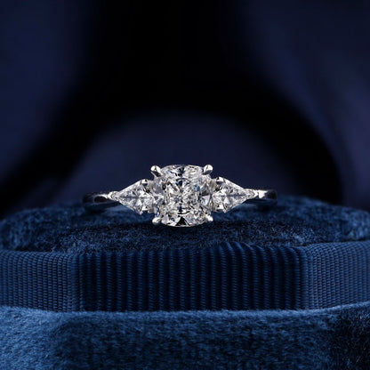 1 CT Cushion Cut Lab Grown Diamond Three Stone Engagement Ring