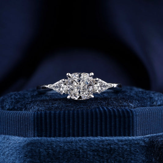 Cushion Cut Diamond Ring,1 Ct Lab Grown Diamond Engagement Ring E/VS1,Kite Cut Side Stone Wedding Ring,Three Stone Diamond Anniversary Ring