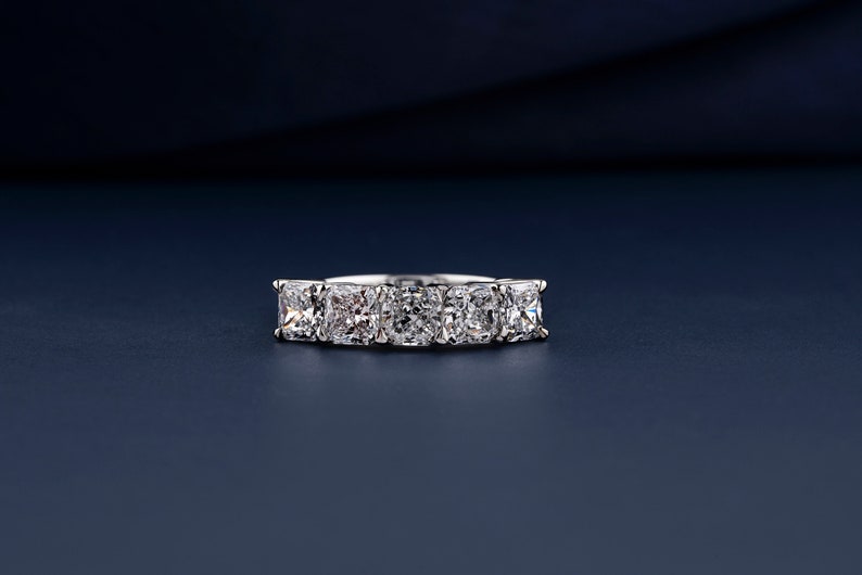 Each 0.40 CT Square Radiant Diamond Band Five Stone Lab Grown Diamond Wedding Band 14K Gold Lab Diamond Stacking Ring Anniversary Gift Ring