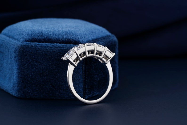 Each 0.40 CT Square Radiant Diamond Band Five Stone Lab Grown Diamond Wedding Band 14K Gold Lab Diamond Stacking Ring Anniversary Gift Ring