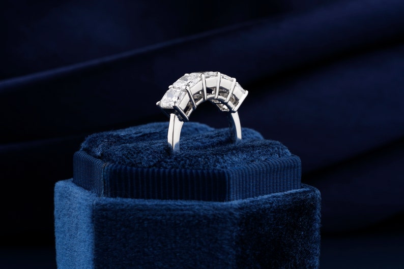 Each 0.40 CT Square Radiant Diamond Band Five Stone Lab Grown Diamond Wedding Band 14K Gold Lab Diamond Stacking Ring Anniversary Gift Ring