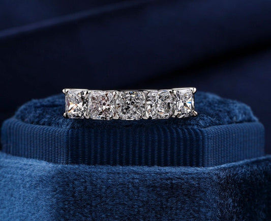 Each 0.40 CT Square Radiant Diamond Band Five Stone Lab Grown Diamond Wedding Band 14K Gold Lab Diamond Stacking Ring Anniversary Gift Ring