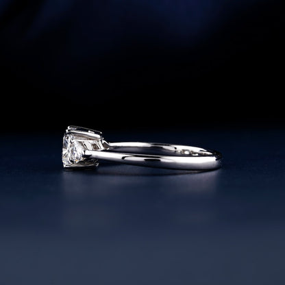 1 CT Cushion Cut Lab Grown Diamond Three Stone Engagement Ring