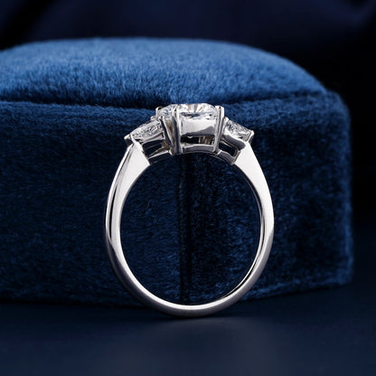 1 CT Cushion Cut Lab Grown Diamond Three Stone Engagement Ring