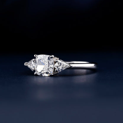 1 CT Cushion Cut Lab Grown Diamond Three Stone Engagement Ring