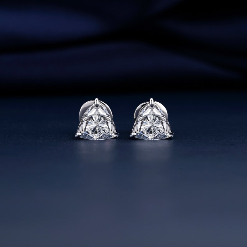 2 CT Trilliant Cut Lab Diamond Screw Back Stud Earrings Solitaire Lab Created Diamond 14K Gold Earring CVD Single Diamond Stud For Women