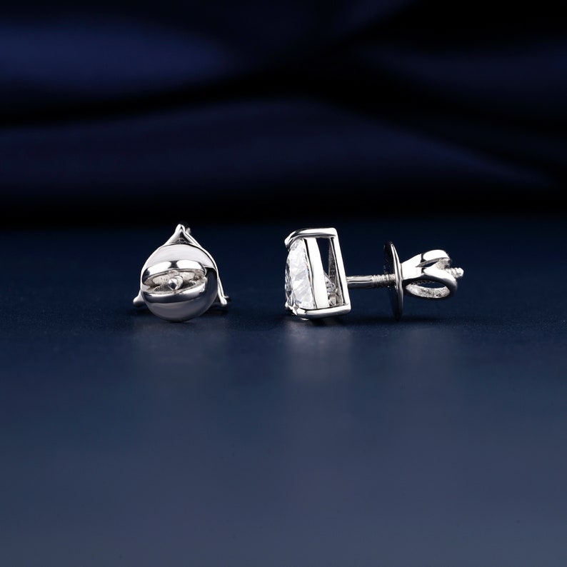 2 CT Trilliant Cut Lab Diamond Screw Back Stud Earrings Solitaire Lab Created Diamond 14K Gold Earring CVD Single Diamond Stud For Women