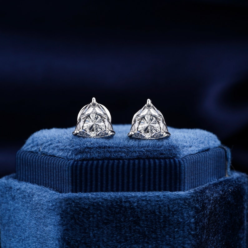 2 CT Trilliant Cut Lab Diamond Screw Back Stud Earrings Solitaire Lab Created Diamond 14K Gold Earring CVD Single Diamond Stud For Women