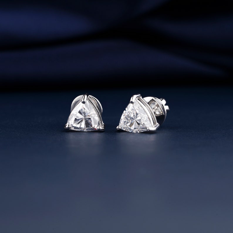 2 CT Trilliant Cut Lab Diamond Screw Back Stud Earrings Solitaire Lab Created Diamond 14K Gold Earring CVD Single Diamond Stud For Women