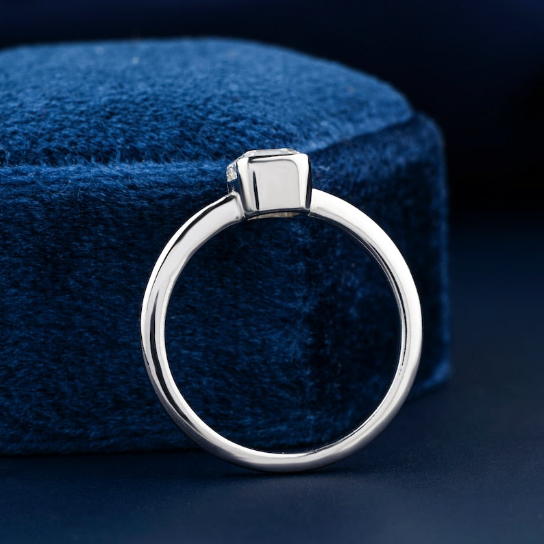 Asscher Lab Diamond Solitaire Ring, Bezel Set Engagement Ring