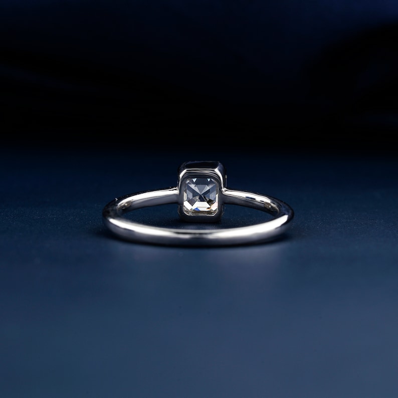 Asscher Lab Diamond Solitaire Ring, Bezel Set Engagement Ring